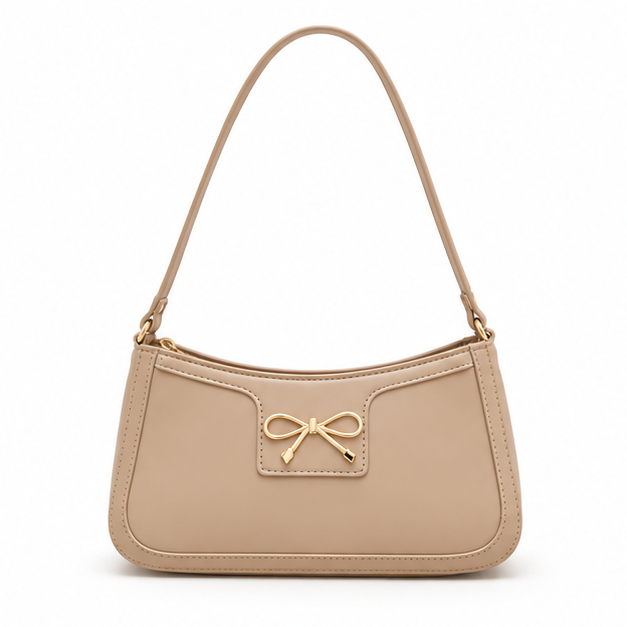 Elegant Taupe Bow Shoulder Handbag-4