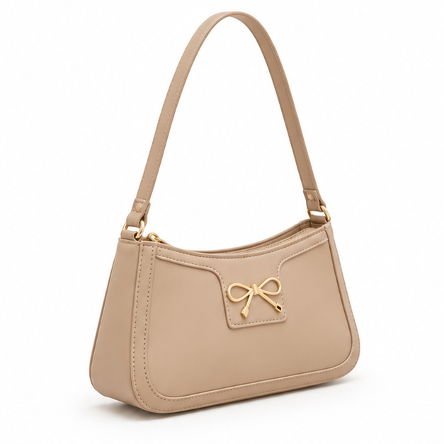 Elegant Taupe Bow Shoulder Handbag-1