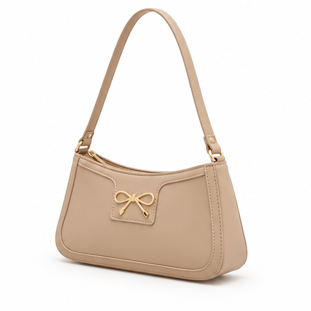 Elegant Taupe Bow Shoulder Handbag-3