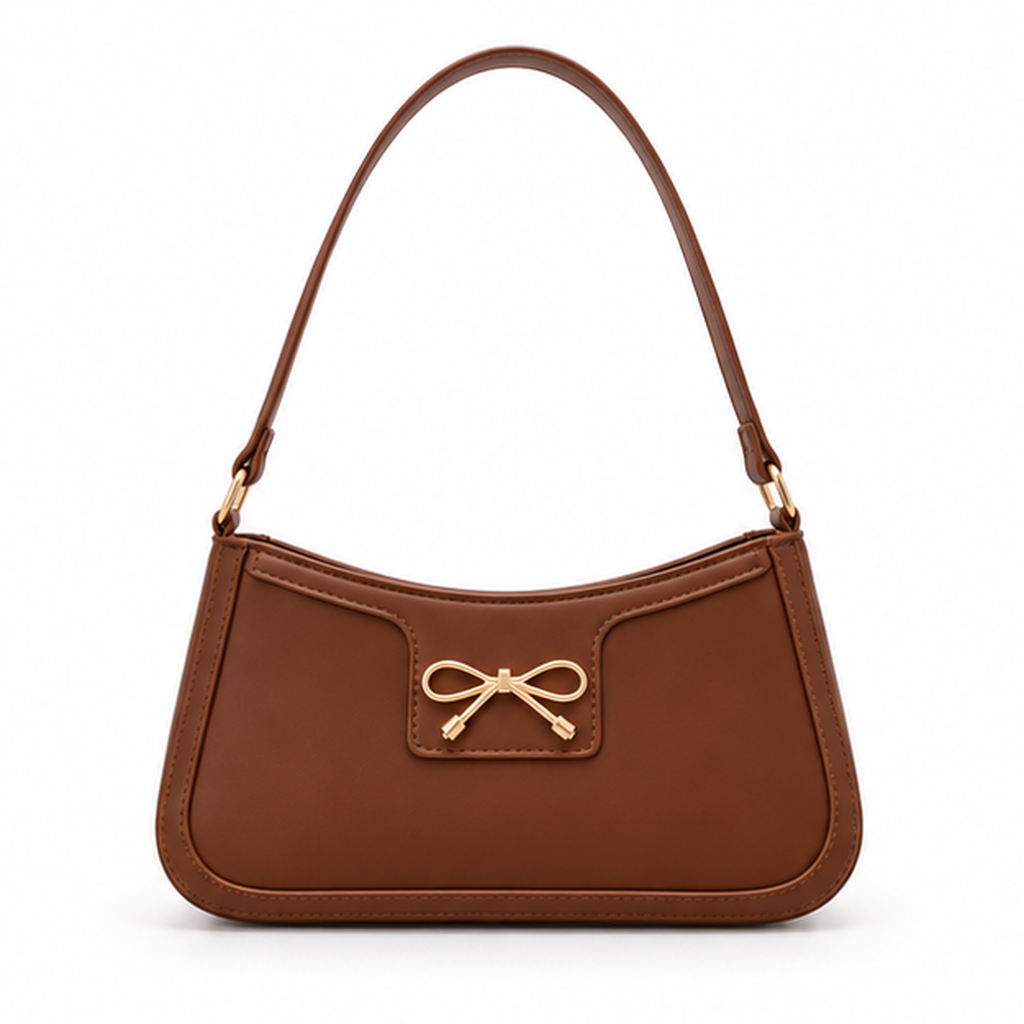 Elegant Brown Bow Detail Shoulder Bag-4
