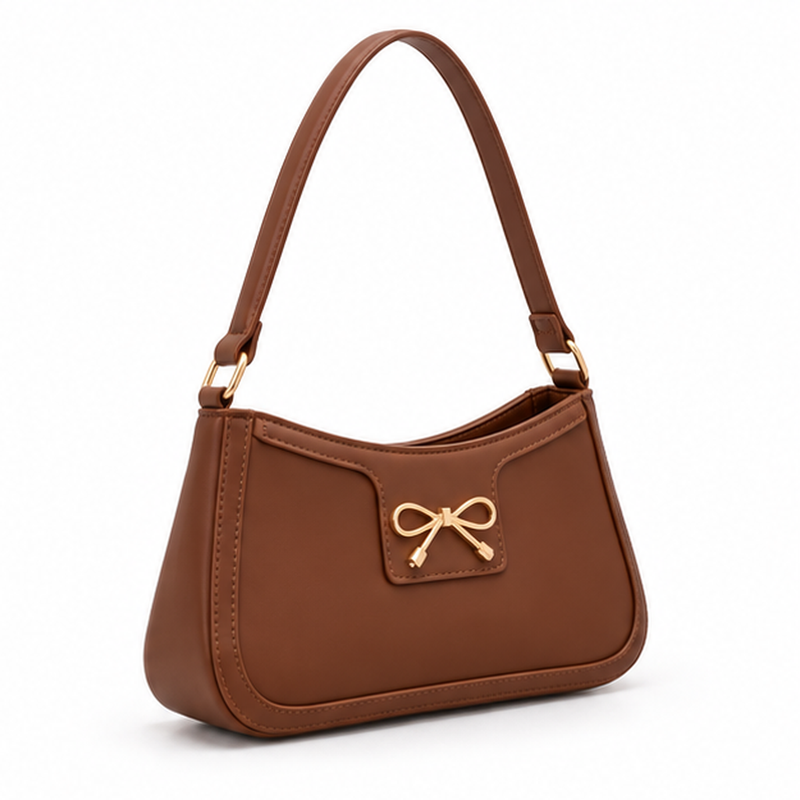 Elegant Brown Bow Detail Shoulder Bag-1