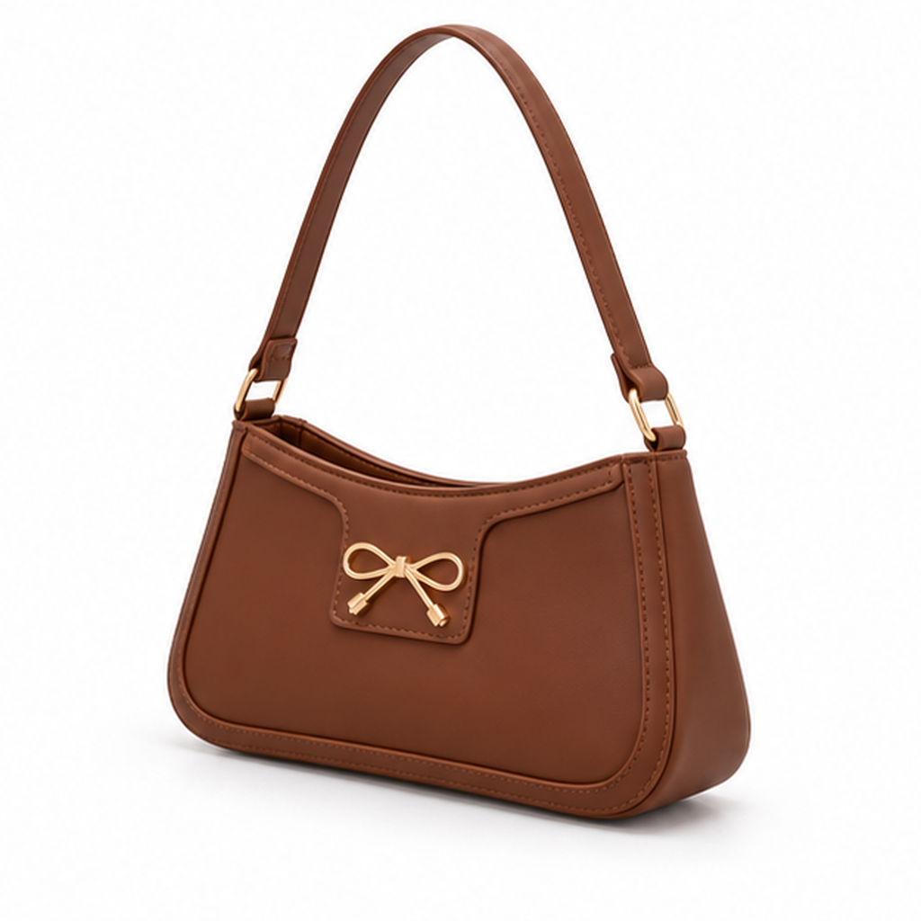 Elegant Brown Bow Detail Shoulder Bag-3