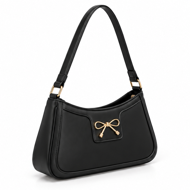 Elegant Black Bow Detail Shoulder Bag
