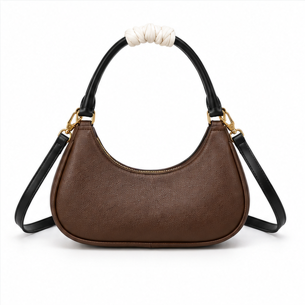 Chocolate Brown Crescent Chain Shoulder Bag-2