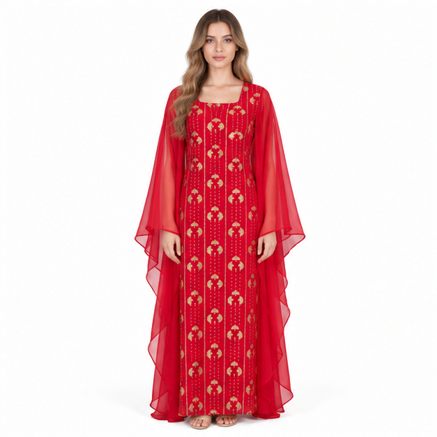 Elegant Red Gold Embroidered Sequin Kaftan-1