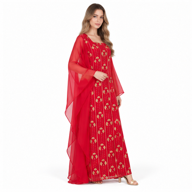Elegant Red Gold Embroidered Sequin Kaftan-2