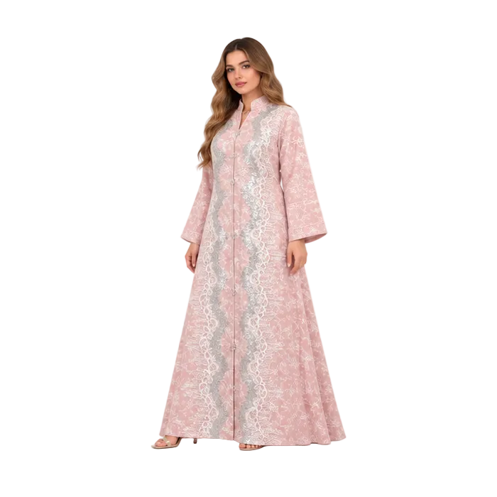 Elegant Pink Floral Sequin Embroidered Kaftan-3