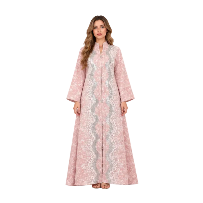 Elegant Pink Floral Sequin Embroidered Kaftan-1