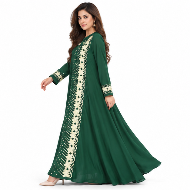 Elegant Emerald Green Pakistani Embroidered Kaftan-2