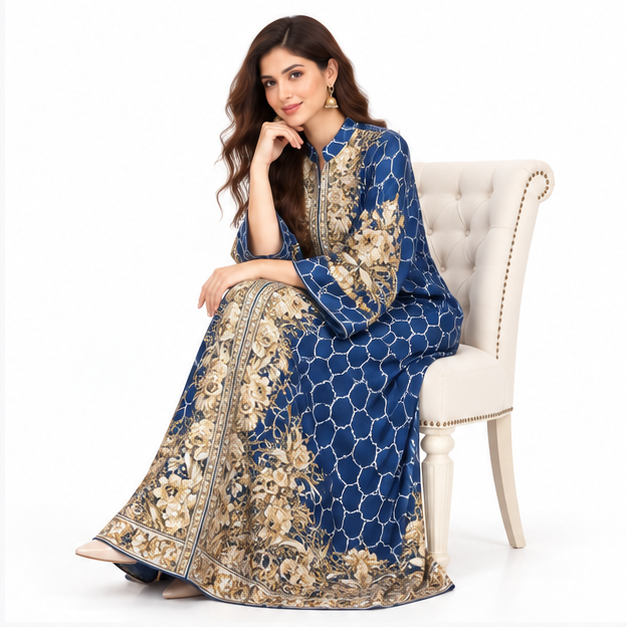 Elegant Pakistani Royal Blue Embroidered Kaftan-3