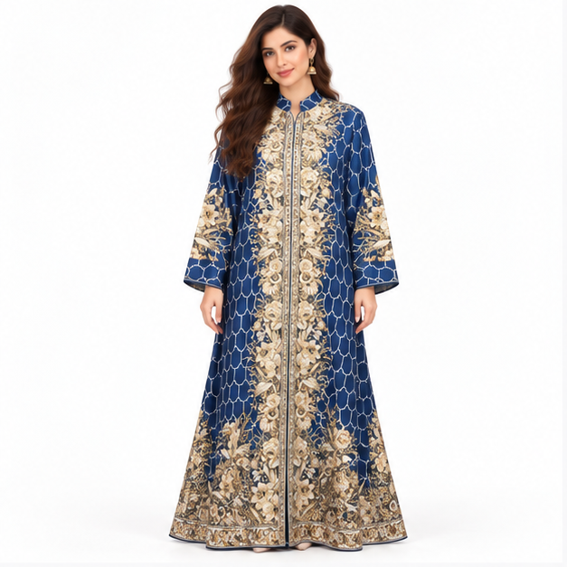 Elegant Pakistani Royal Blue Embroidered Kaftan-1