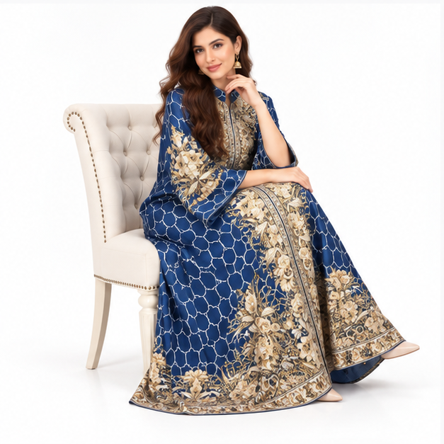 Elegant Pakistani Royal Blue Embroidered Kaftan-2