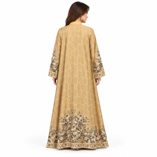 Elegant Apricot Embroidered Pakistani Kaftan Dress-4