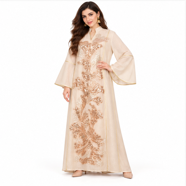 Elegant Pakistani Apricot Sequin Embroidered Kaftan-3