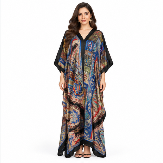 Elegant Pakistani Multicolor Paisley Print Kaftan-1