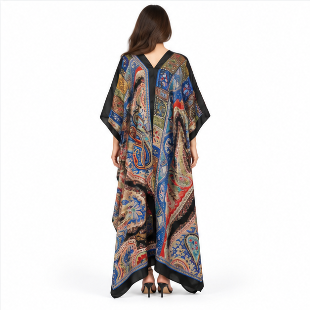 Elegant Pakistani Multicolor Paisley Print Kaftan-4