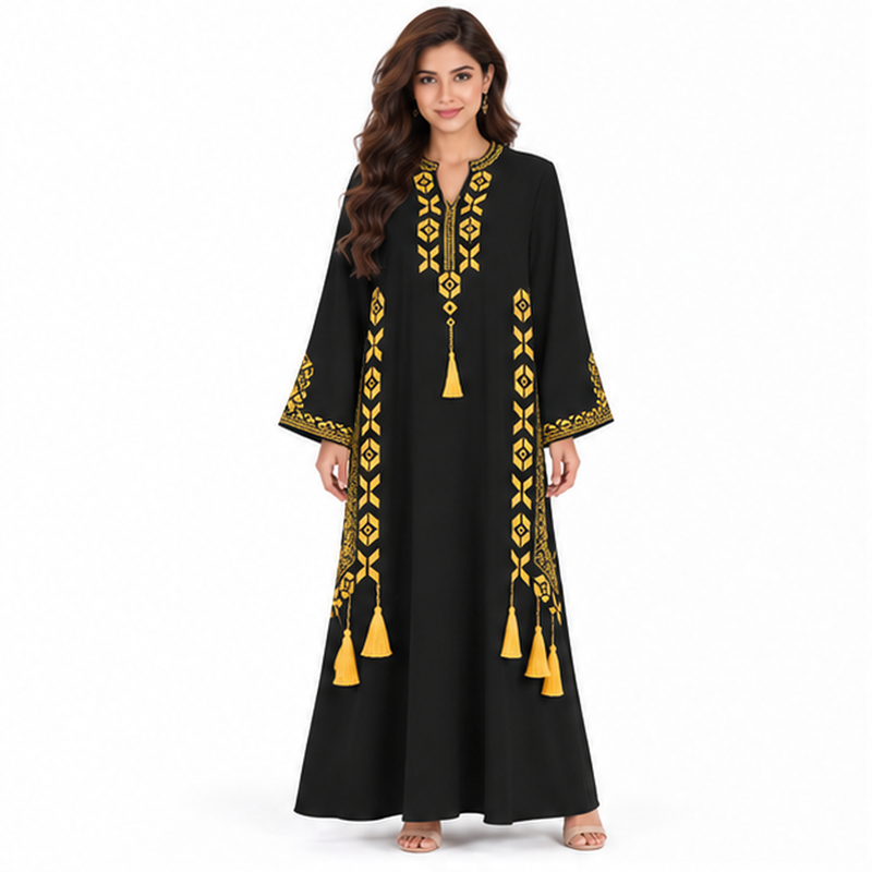 Elegant Black Embroidered Pakistani Kaftan Dress-1