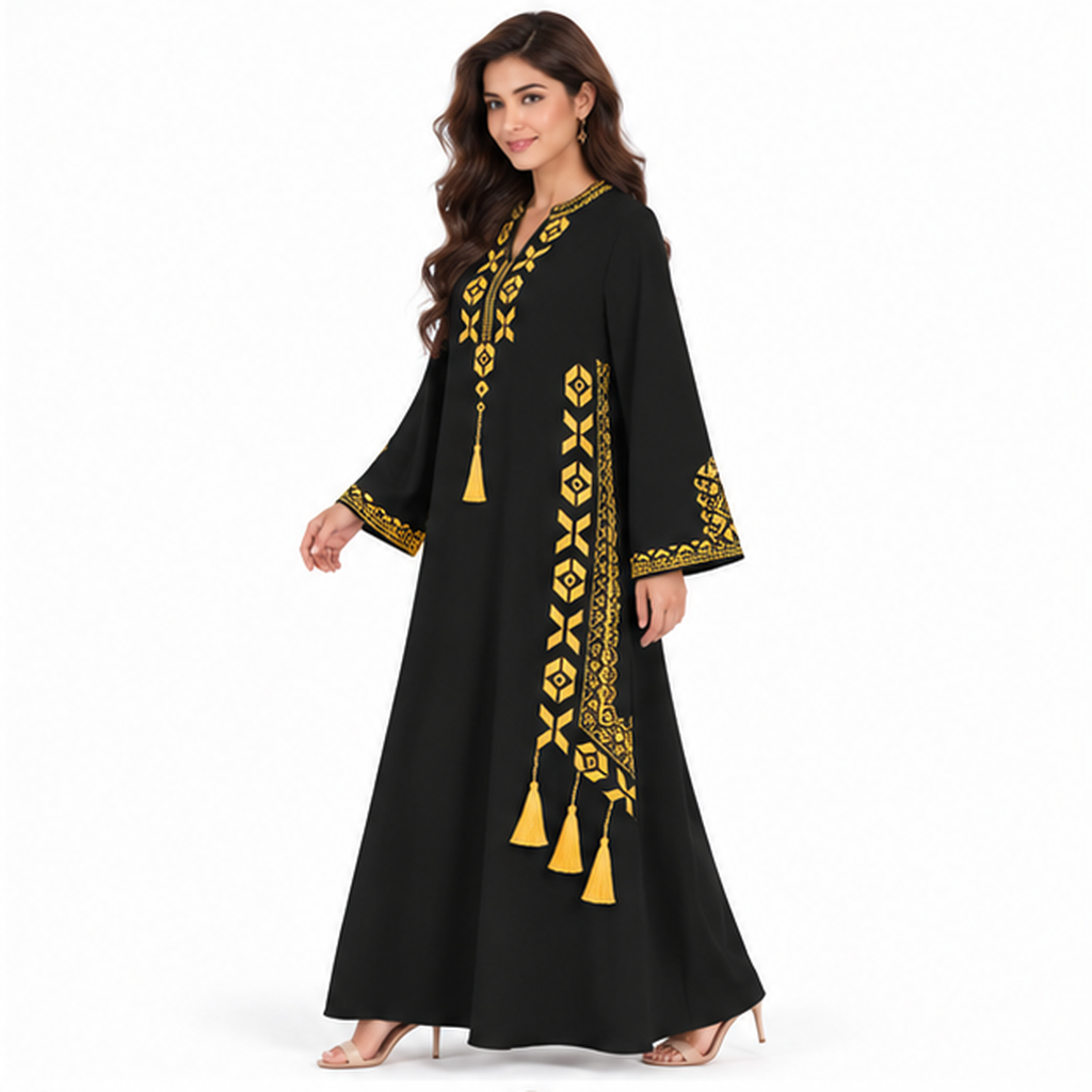 Elegant Black Embroidered Pakistani Kaftan Dress-3