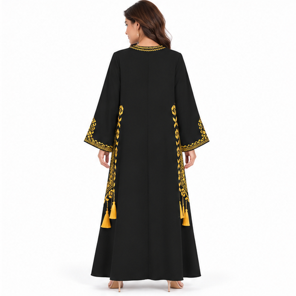 Elegant Black Embroidered Pakistani Kaftan Dress-4