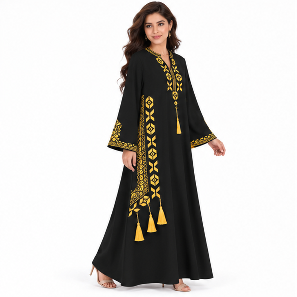 Elegant Black Embroidered Pakistani Kaftan Dress