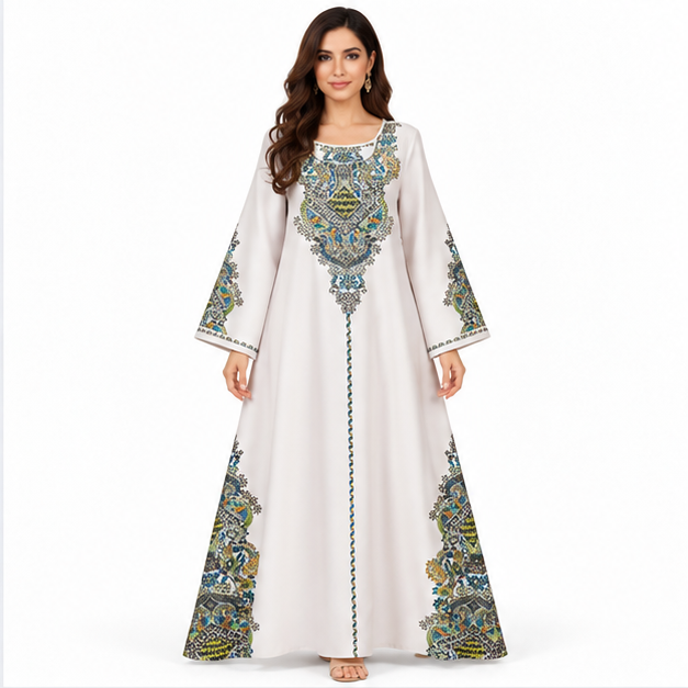Elegant Pakistani Grey Embroidered Maxi Kaftan