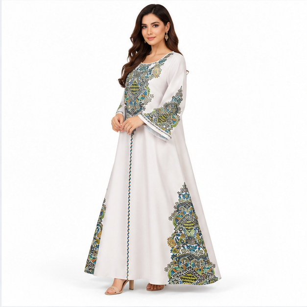 Elegant Pakistani Grey Embroidered Maxi Kaftan-3