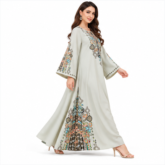 Elegant Pakistani Light Green Embroidered Kaftan