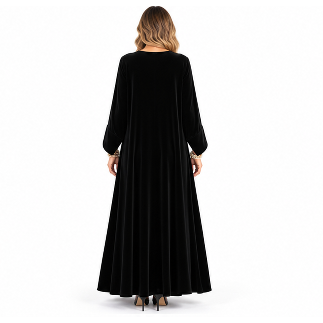 Elegant Black Green Contrast Velvet Kaftan-4