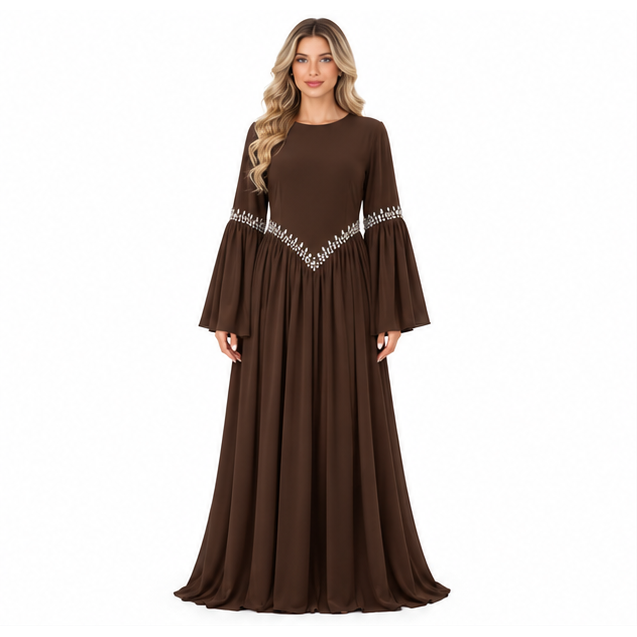 Elegant Coffee Brown Embellished Velvet Kaftan-1