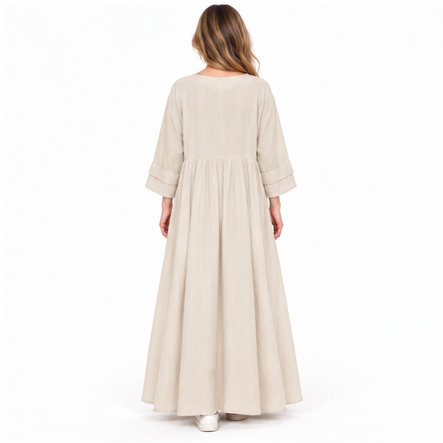 Elegant Beige Cotton Kaftan Maxi Dress-4