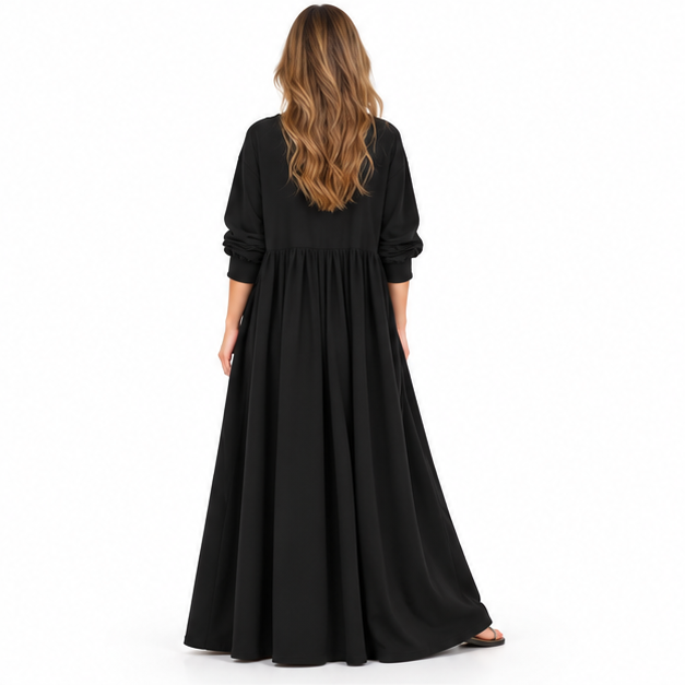 Cotton Kaftan Elegant Black Maxi Dress-4