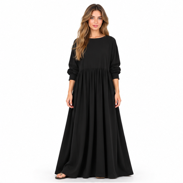 Cotton Kaftan Elegant Black Maxi Dress-1