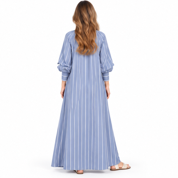 Cotton Kaftan Elegant Blue Striped Dress-4