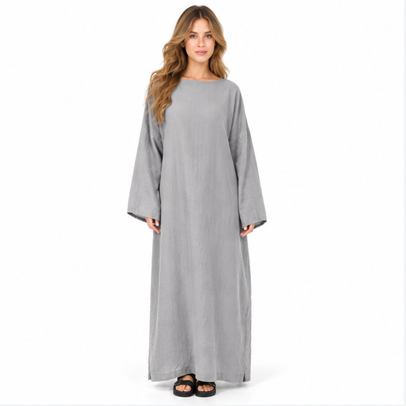 Grey Cotton Kaftan With Back Tie-1
