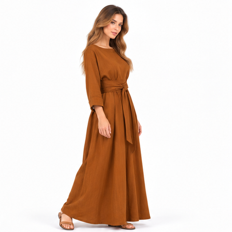 Cotton Kaftan Elegant Coffee Brown Dress-3