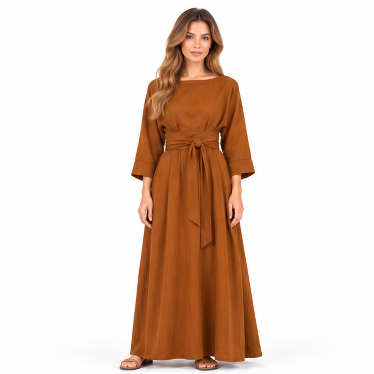 Cotton Kaftan Elegant Coffee Brown Dress