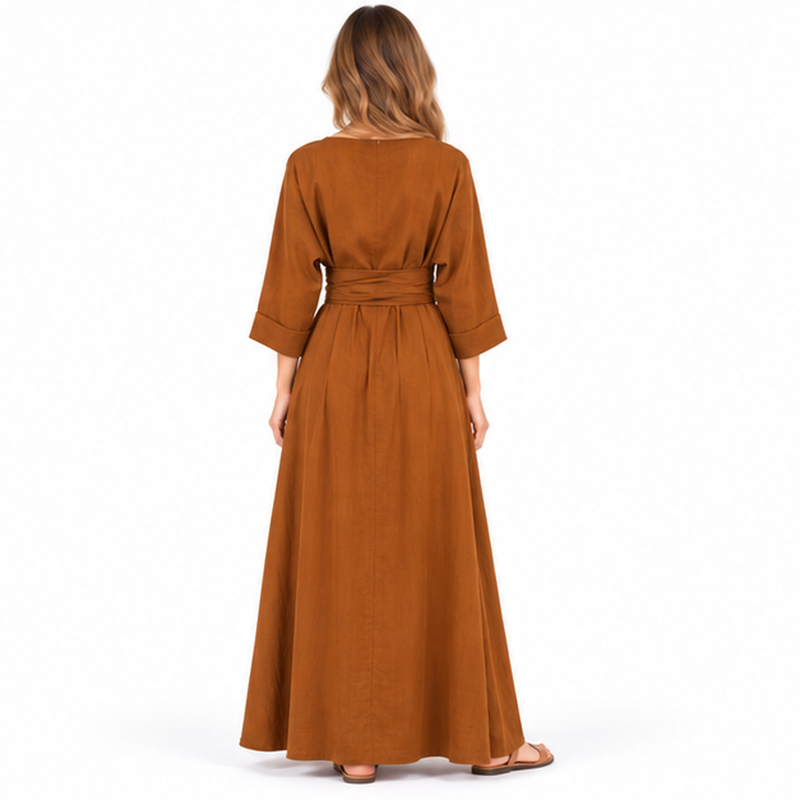Cotton Kaftan Elegant Coffee Brown Dress-4