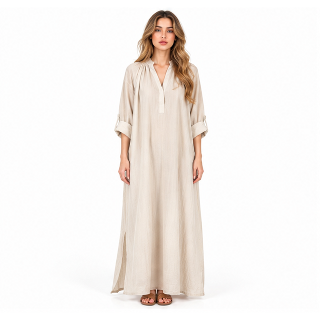 Elegant Apricot Cotton Kaftan Maxi Dress-1