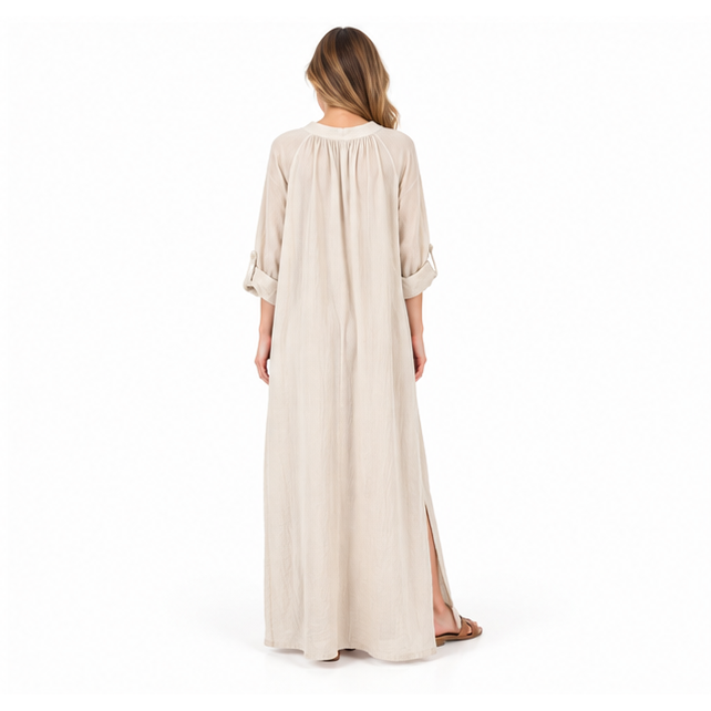 Elegant Apricot Cotton Kaftan Maxi Dress-4