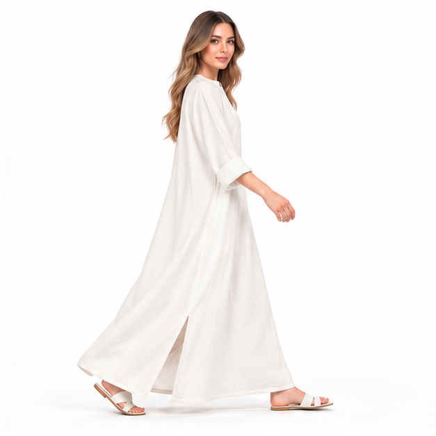 Elegant White Cotton Kaftan Maxi Dress-3