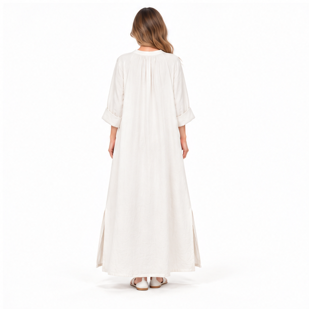 Elegant White Cotton Kaftan Maxi Dress-4