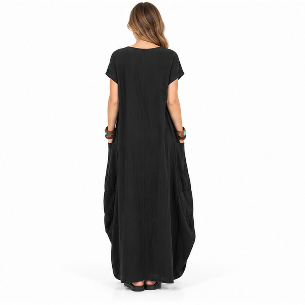 Elegant Black Cotton Kaftan Maxi Dress-4