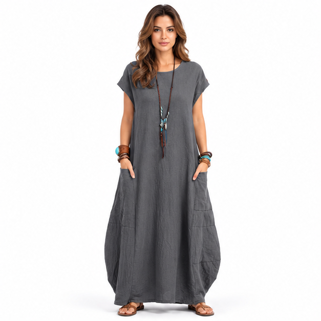 Cotton Kaftan Casual Grey Maxi Dress