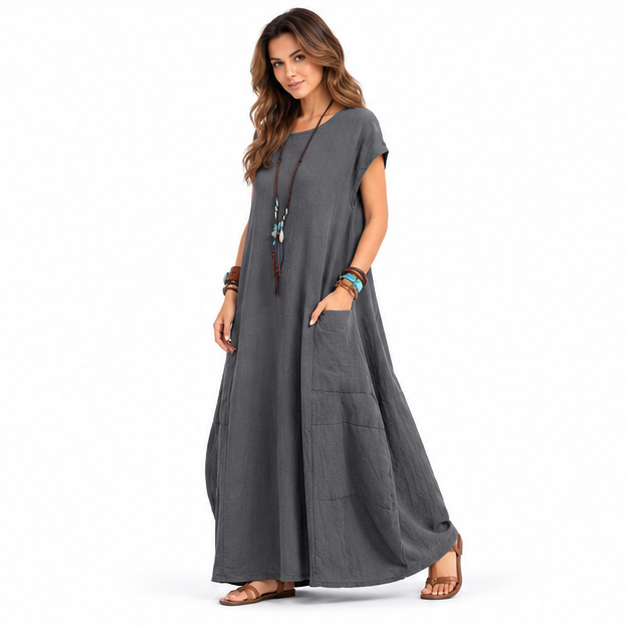 Cotton Kaftan Casual Grey Maxi Dress