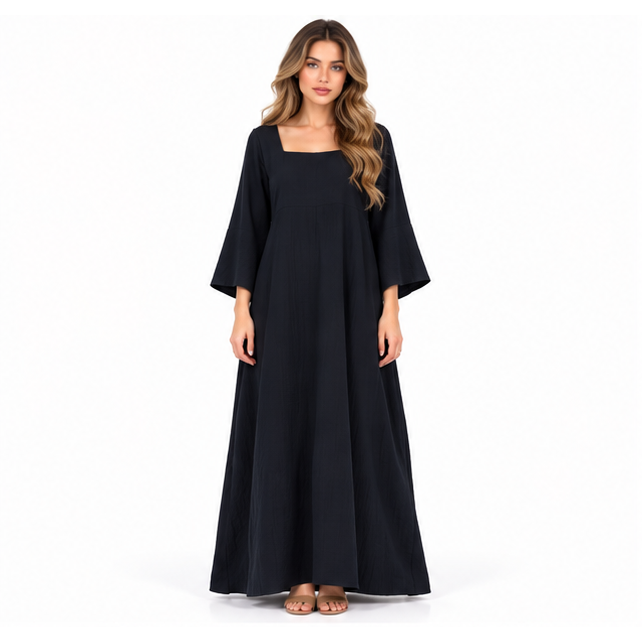 Elegant Black Cotton Kaftan Maxi Dress-1