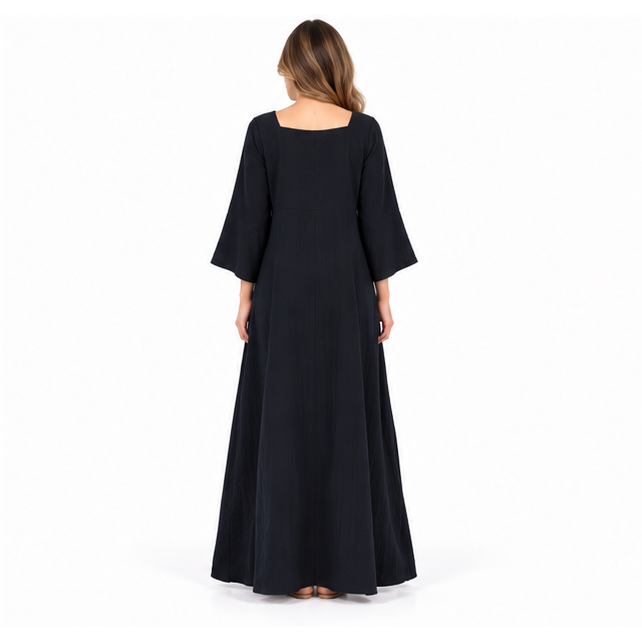 Elegant Black Cotton Kaftan Maxi Dress-4