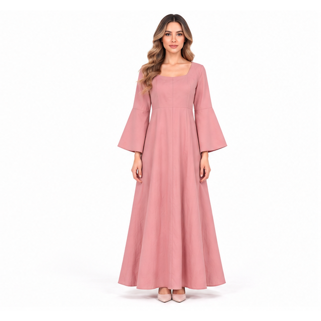 Elegant Dusty Pink Cotton Kaftan Dress-1