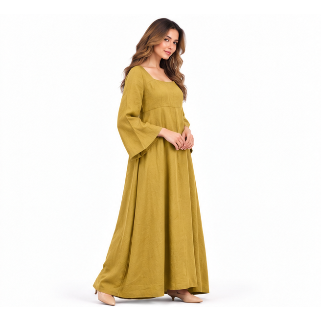 Cotton Kaftan Elegant Yellow Maxi Dress-3