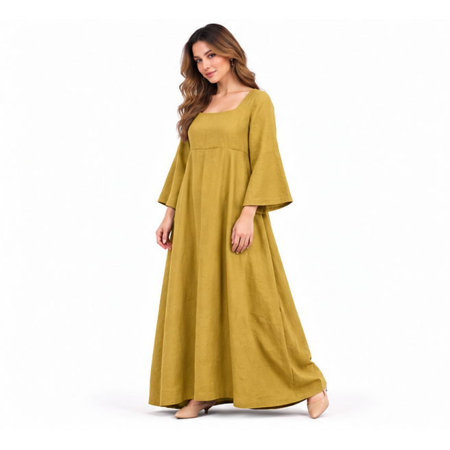 Cotton Kaftan Elegant Yellow Maxi Dress-2