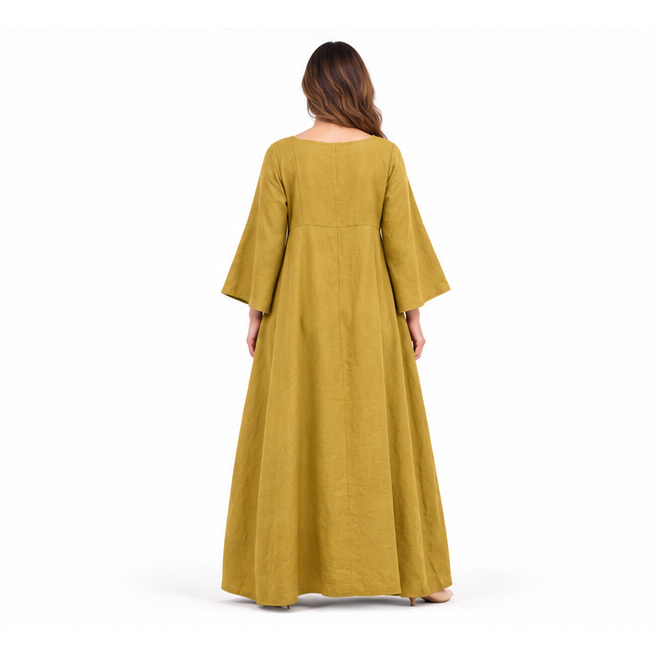Cotton Kaftan Elegant Yellow Maxi Dress-4